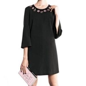 Kate Spade Black cocktail Lucy Dress, w/ Jeweled Neckline flared sleeves size 2
